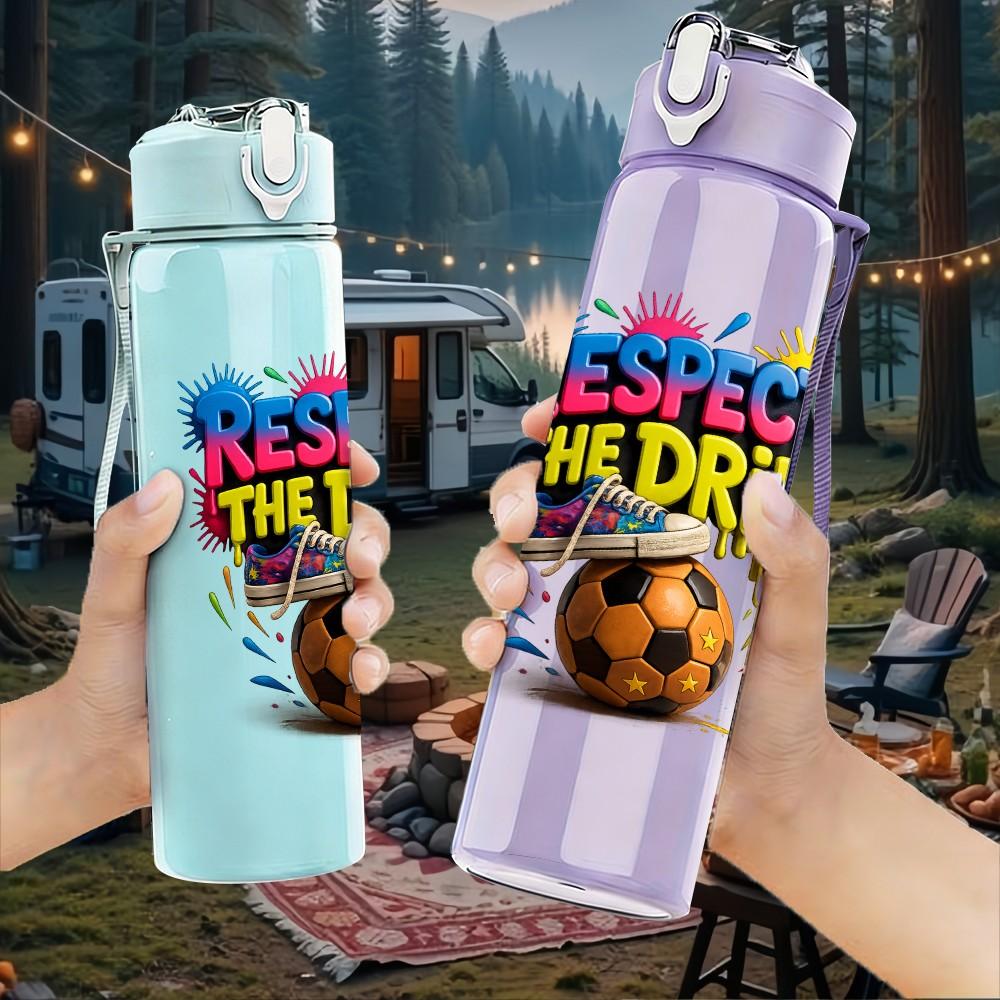 1PC Happy Birthday Soccer Theme Print 750ml Color Plastic Sports Water Bottle Leakproof Flip Straw Lid Suitable for Sports Office Home Use