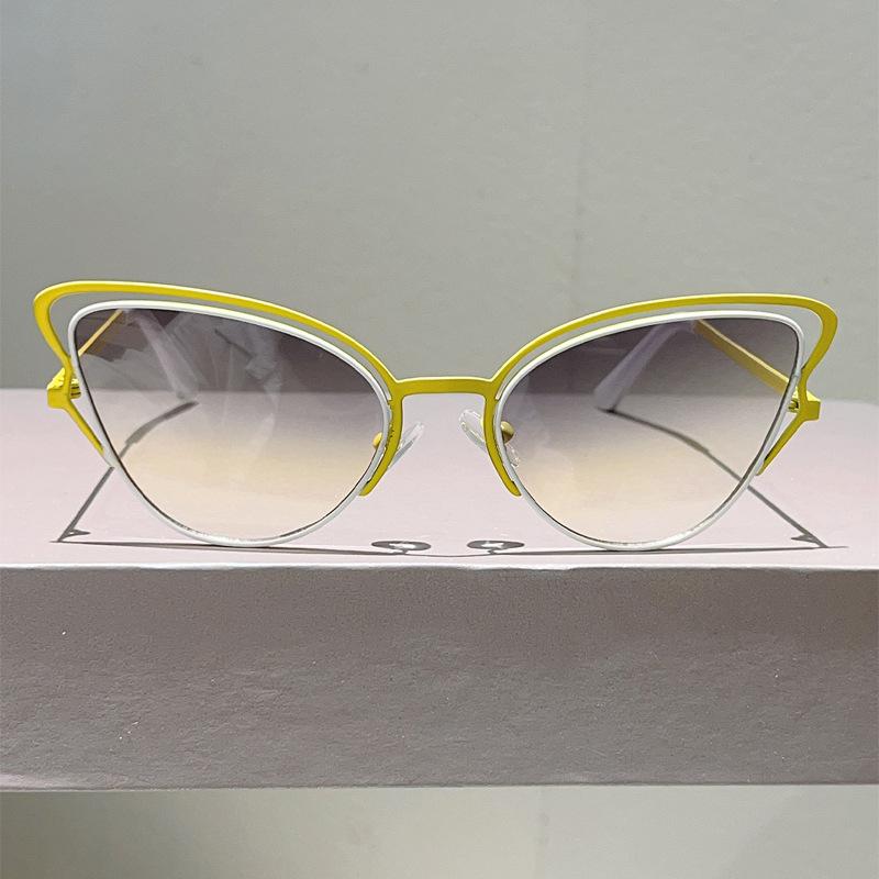 European and American style metal hollow cat eye sunshade sunglasses personalized punk party stage beautiful accessories sunglasses