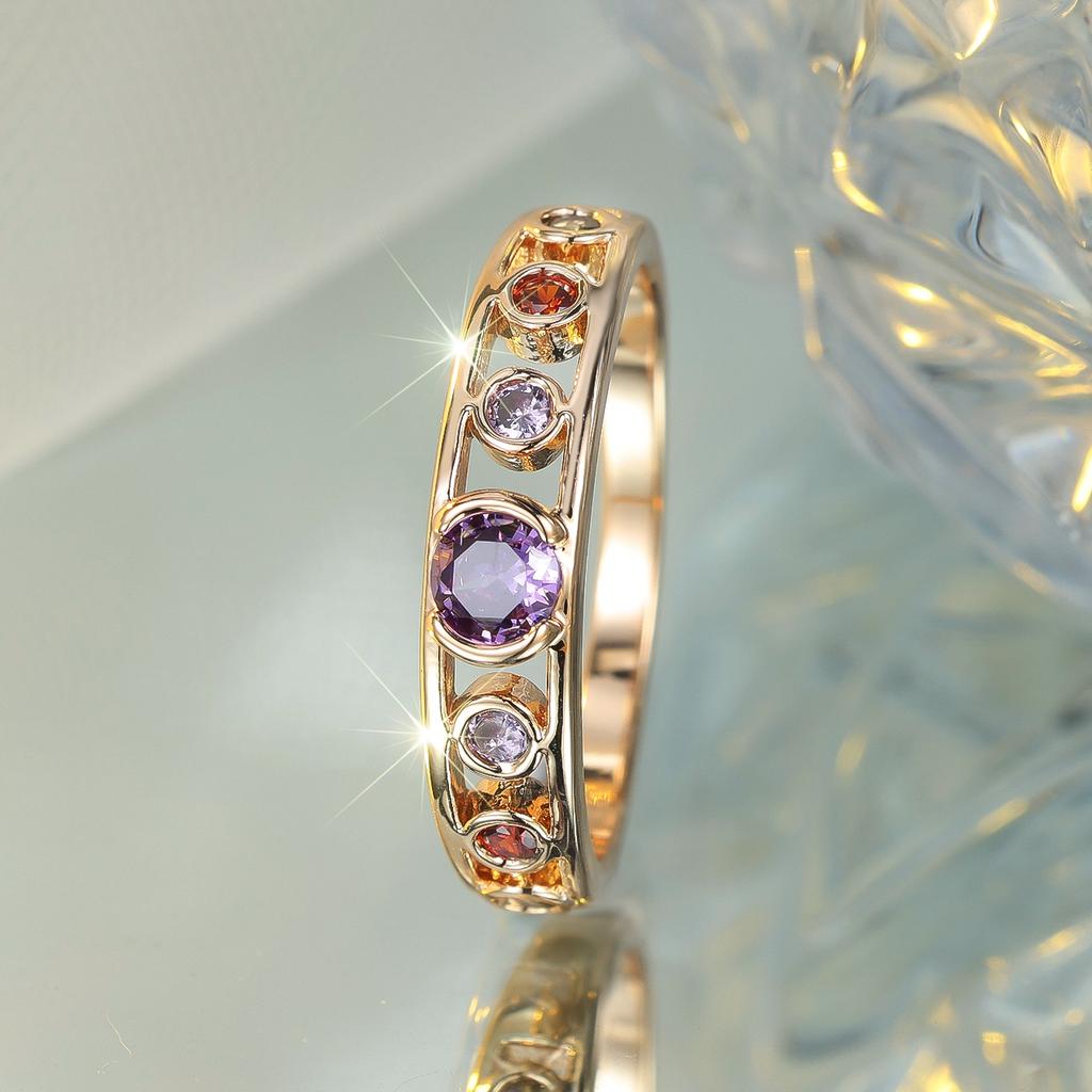 Cute Female Rainbow Zircon Stone Ring Gold Color Engagement Charm Wedding Jewelry For Women