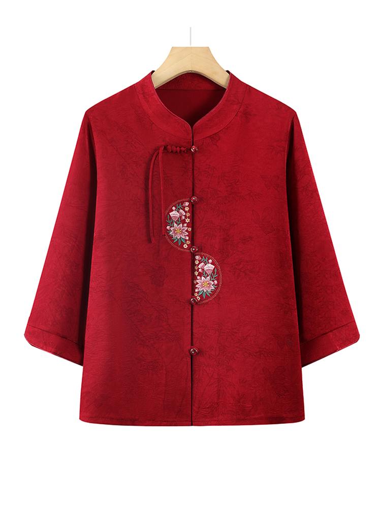 Elegant Spring/Summer Tang Suit Blouse for Mothers - Grandma-Style Wedding Shirt for Middle-Aged and Elderly Women