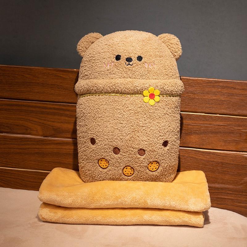 Cartoon Milk Tea Animal Panda Lion Throw Pillow Blanket Plush Toy Frog Piggy Doll Office Lunch Break Air Conditioner Blanket