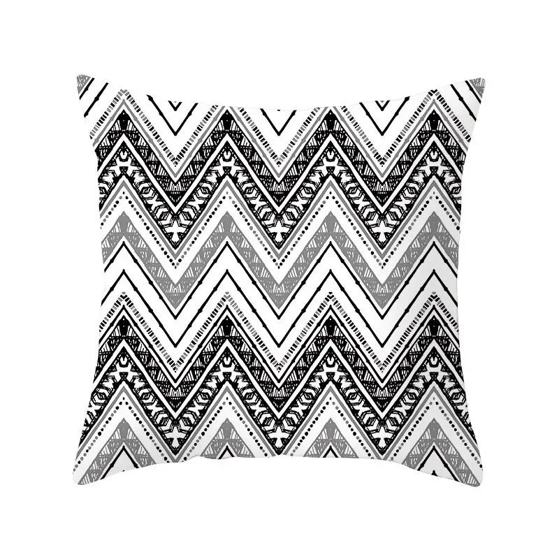 Black White Geometric Pattern Cushion Cover Polyester Sofa  Upholstery Pillowcase Home Decor