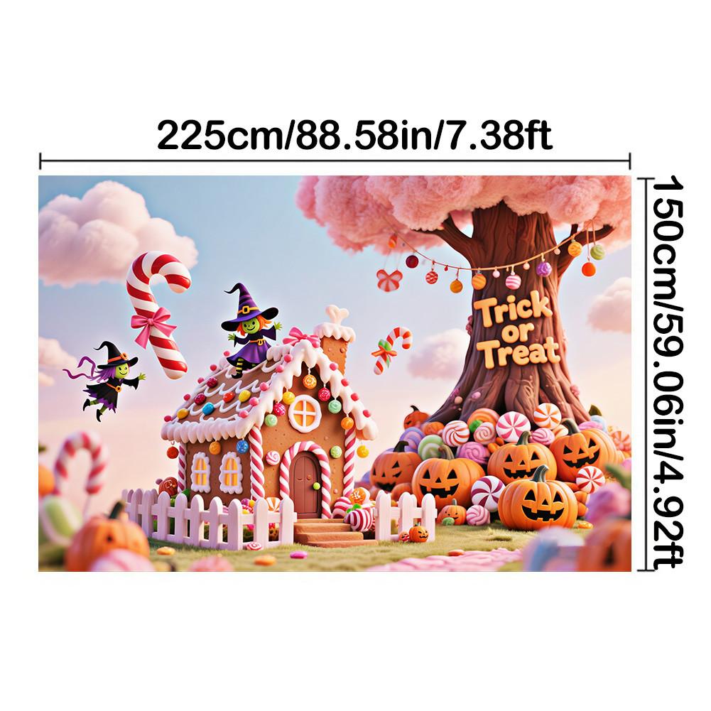 

Gingerbread-Style Halloween Candy House Backdrop for Party Event Decor,Photo Booth,Festive Celebrations,Halloween Decor,Wall Decor,Home Decor 225*150cm/88*59in/7*5ft