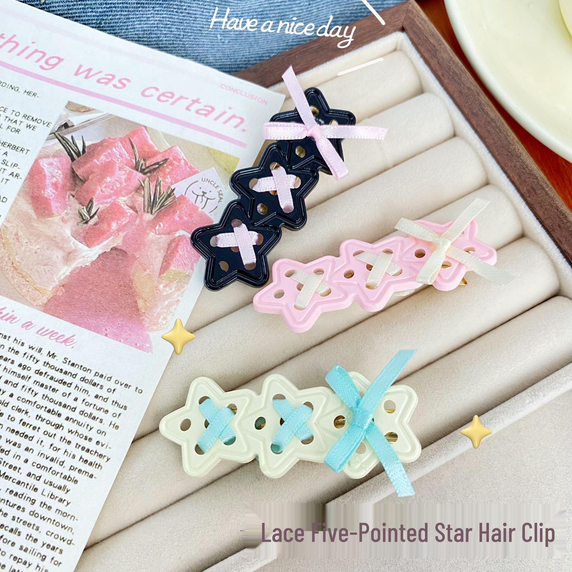 

Versatile Japanese Star Hair Clip: Sweet Ribbon & Heart Design