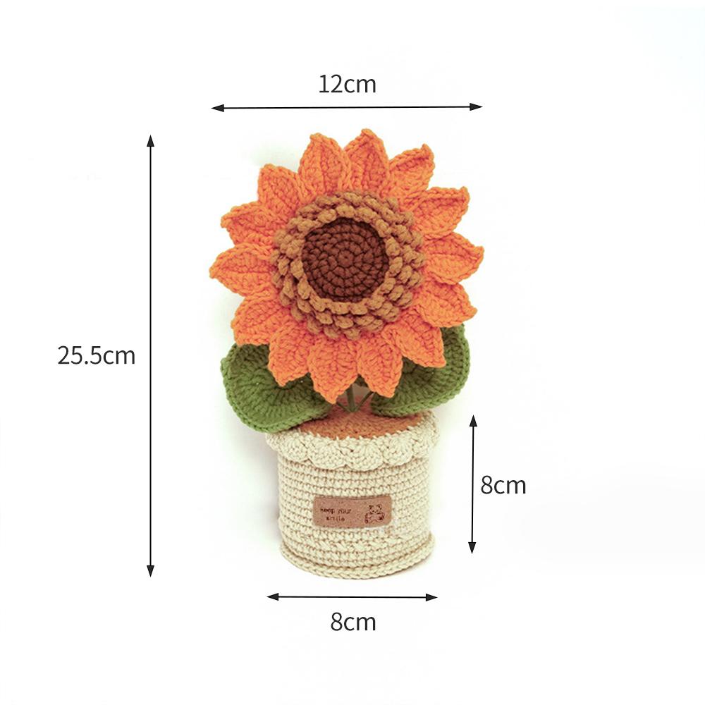 New Handmade Crocheted Yarn Bouquet High-end Potted Sunflower Potted Simulation Flower Ornament Gift