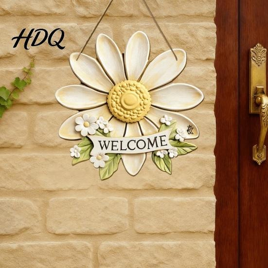 Spring Door Hanger Wooden Welcome Sign Rustic Hanging 2D Daisy Butterfly Print Holiday Gift Halloween Thanksgiving Easter Seasonal Sign for