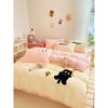 Gentle Cream Tone Duvet Cover Embroidery Craft Kitten Pattern Bedding Skin-friendly Washed Cotton Quilt Cover for Boys and Girls