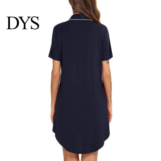 Lady Sleepwear Women Summer Nightdress Short Sleeve Shirt Type Lapel V Neck Single-breasted Loose Solid Color Homewear Sleep Dress Nightwear Suspender