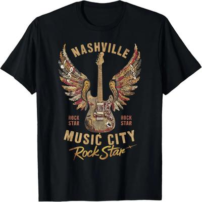 Fajna koszulka Rockowa Gwiazda Koncertowa Skrzydła Gitary Muzyka Nashville