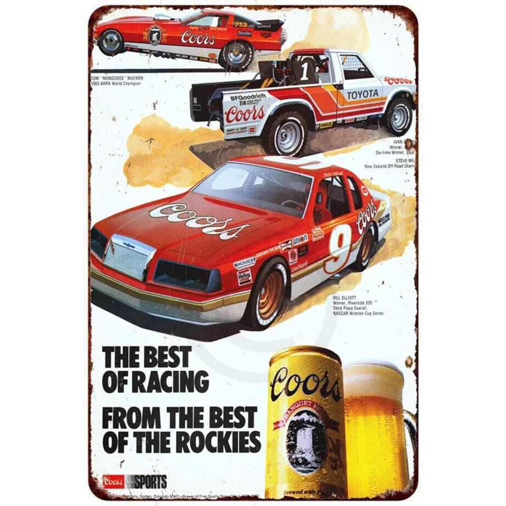 Coors Beer Racing Sign Vintage Look Metal Tin Wall Decor Bill Elliott 20x30cm