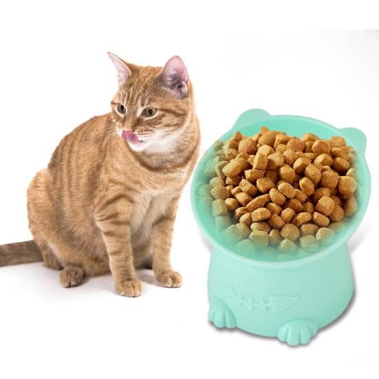 Tigela para Animais de Estimação Forma de Gato de Desenho Animado Inclinada Anti-tombamento Base Elevada Protege a Coluna Cervical