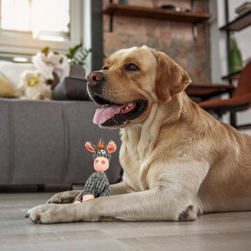 Multifunctional Interactive Dog Toy Plush Donkey Shape Teething Plush Toy Teeth Chewer Game Dental Care