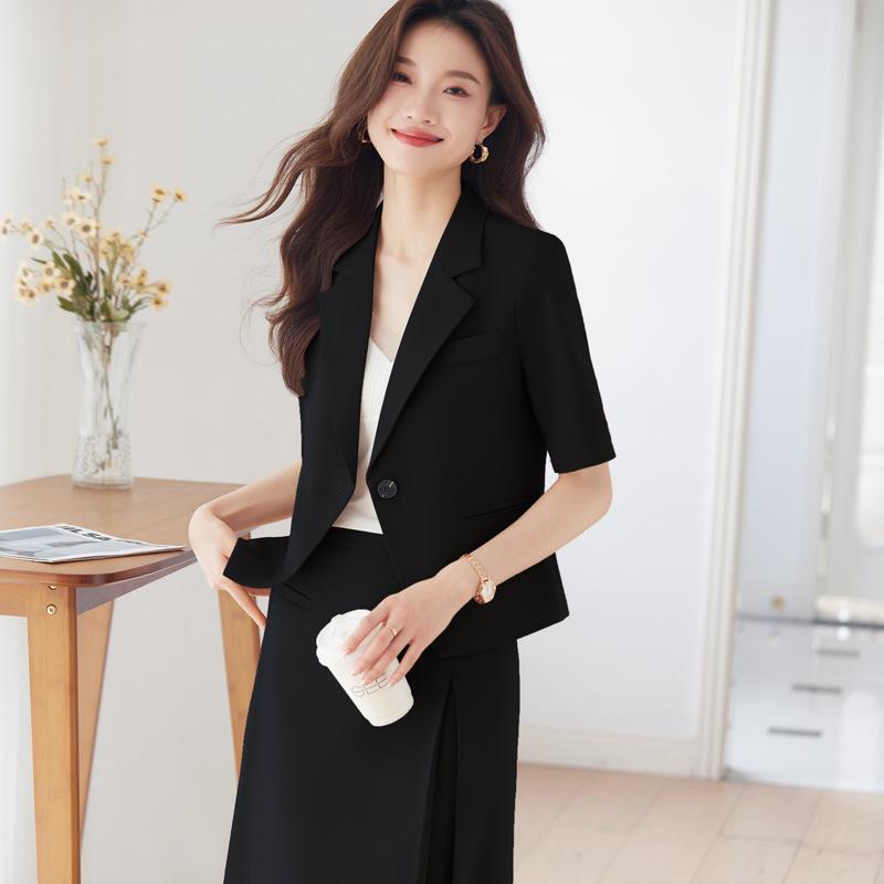 Women's Black Short-Sleeve Slim Fit Summer Blazer