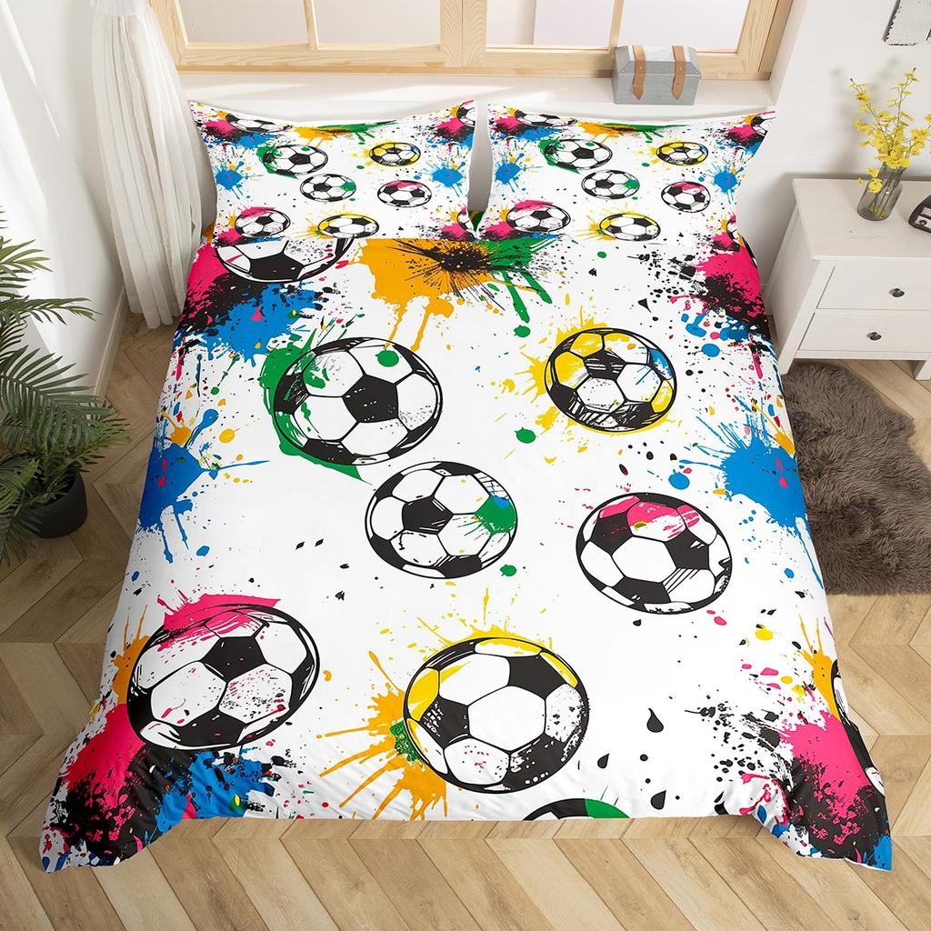 Homewish Boys Football Print Duvet Cover SetSport Soccer Player Bedding SetCartoon Watercolor Splash Bed Set