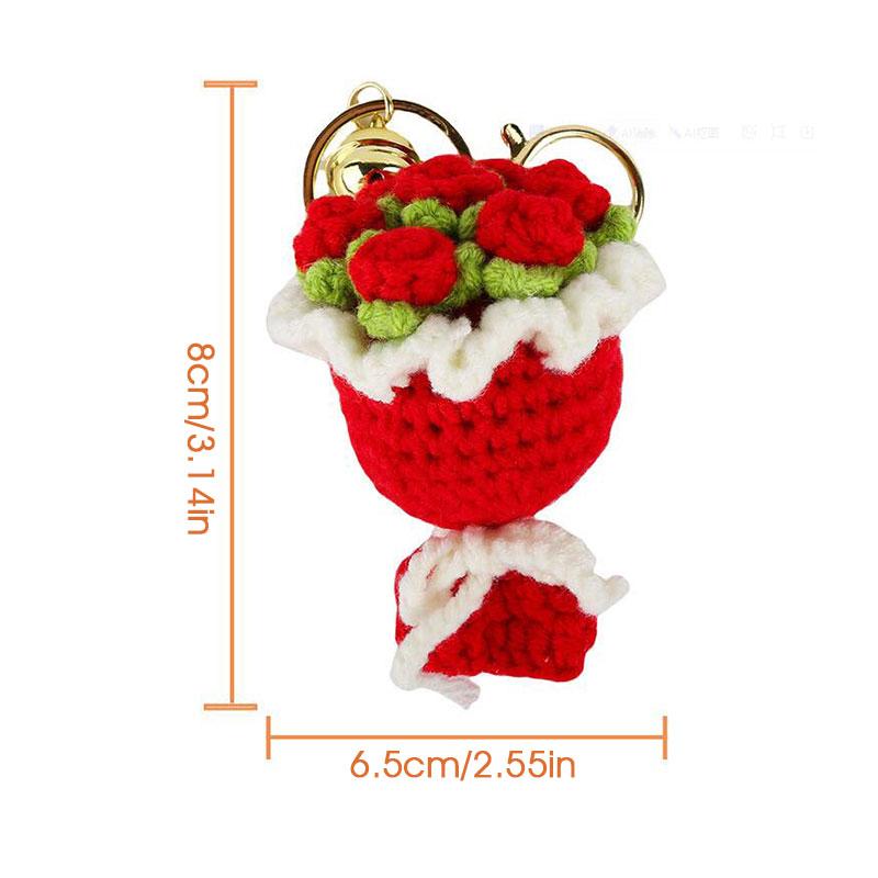 Finished Crochet Yarn Bouquet Keychain Accessories Knitted Rose Sunflower Mini Handheld Flower Doll Accessories Pendant