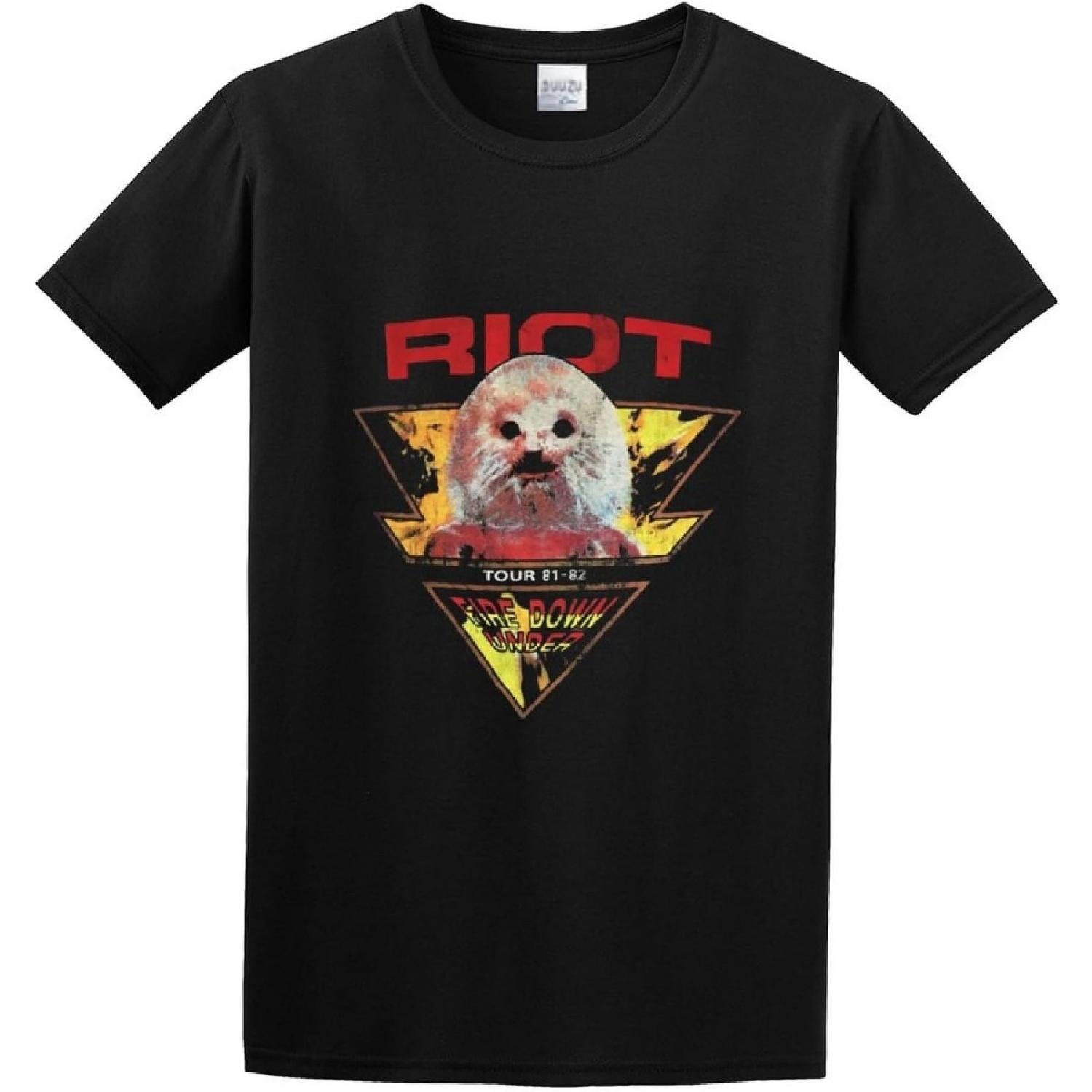 XINYIFENG Riot Band USA Tour 81-82 Fire Down Under Retro T-Shirt Black S