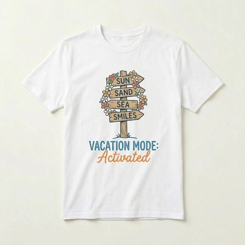 Vacation Mode Activated T-Shirt - Funny Summer Beach Travel Tee for Men Women L