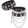 2 Stück Schwarzes PU-Leder Nieten Armband Punk Rock Gothic Manschette Handgelenkband mit Silberner Glockenkette Verstellbares Armreif Armband Herren