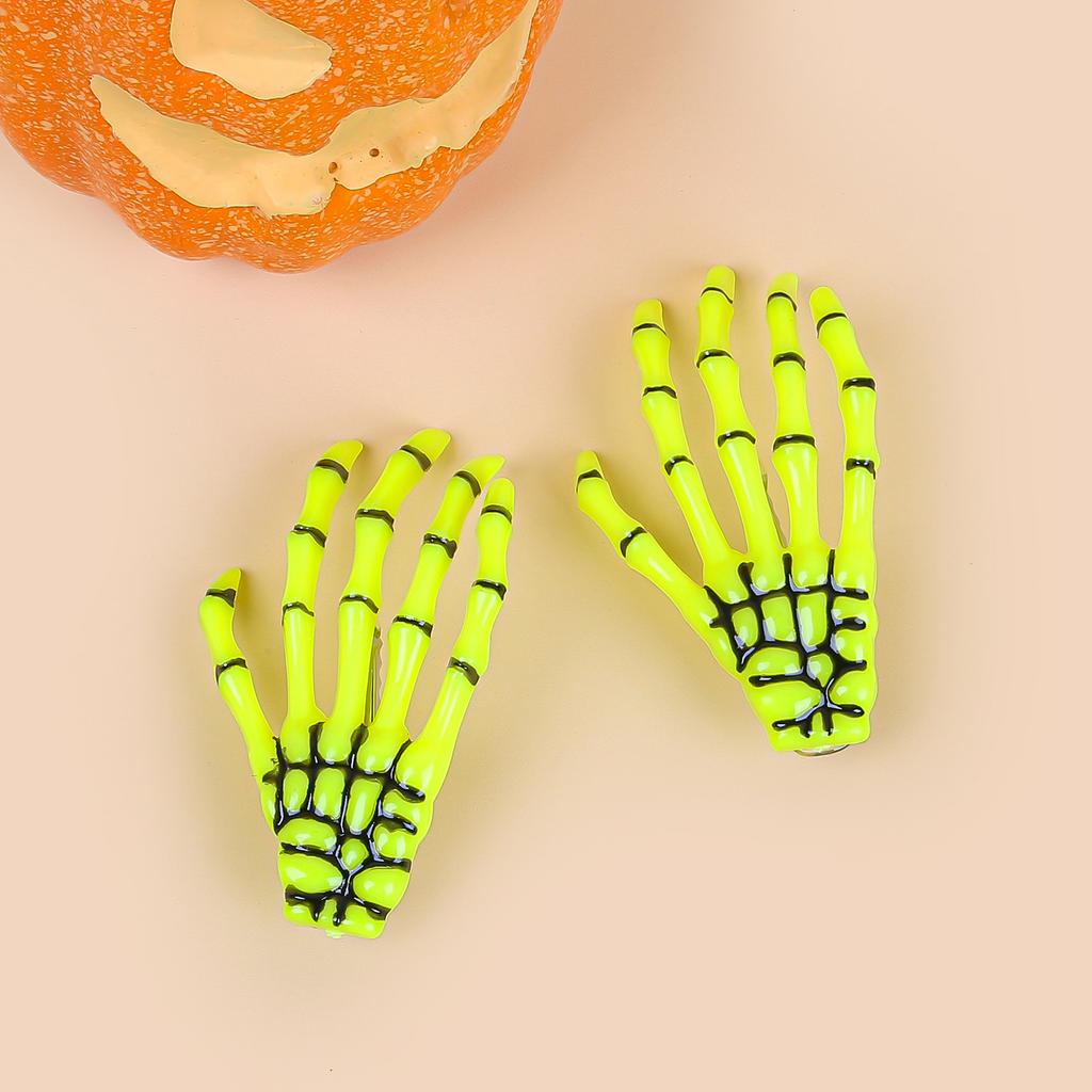 2 STÜCKE Kreative Skelett Hand Haarspange für Frauen Mädchen Gothic Stil Bunte Haarnadel Halloween Make-up Party Haarschmuck