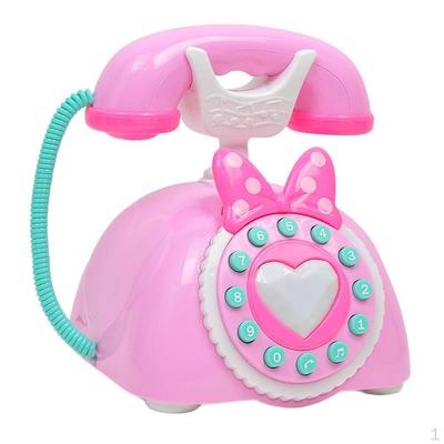 Elektroniczny zabytkowy telefon stacjonarny dla dzieci, udawaj, że bawisz się, wczesna edukacyjna zabawka, prezent urodzinowy - różowy