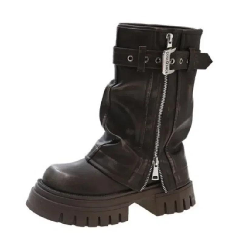 Fashion Fashion Women's Boots Winter Belt Buckle Ladies Elegant Platform Women's Shoes Long Pipe Booties Casual Women's Knee High Bootie