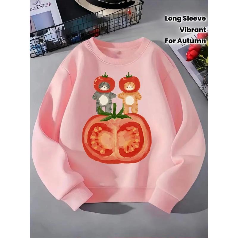 Kids Sweatshirt Round-neck Pullover Shirt, Long-sleeved Sweatshirt, Cute Print Sweatshirt, Soft Casual Sweatshirt, Easy-Care Pattern Outfit