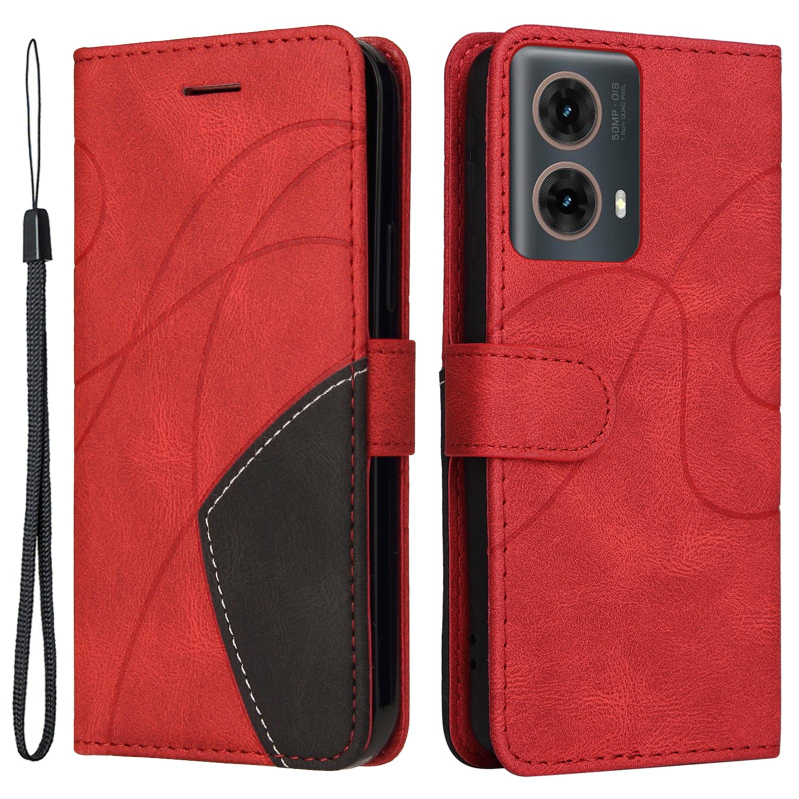 

Кожаный чехол-кошелек-подставка для Motorola Moto G85 5G/S50 Neo 5G, цветной, с эффектом колор-блокинг, чехол для телефона Red