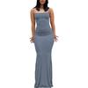 Women Sling Dress Sleeveless Square Collar Slim Fit Floor Length Dress Solid Color Office Party Wedding Sexy Dress