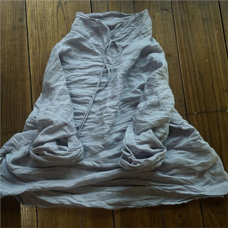 Johnature Woman Long Sleeves Solid Color Vintage Casual Tops