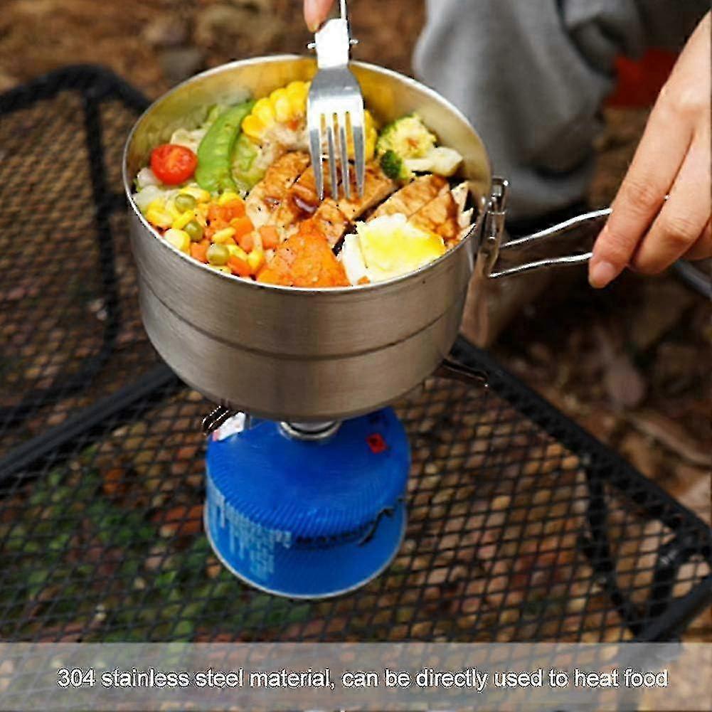 Edelstahl Camping Kochtopf mit Deckel und klappbarem Griff 1,5L Große Kapazität Bento Topf Outdoor Kochgeschirr für Camping - RIpj