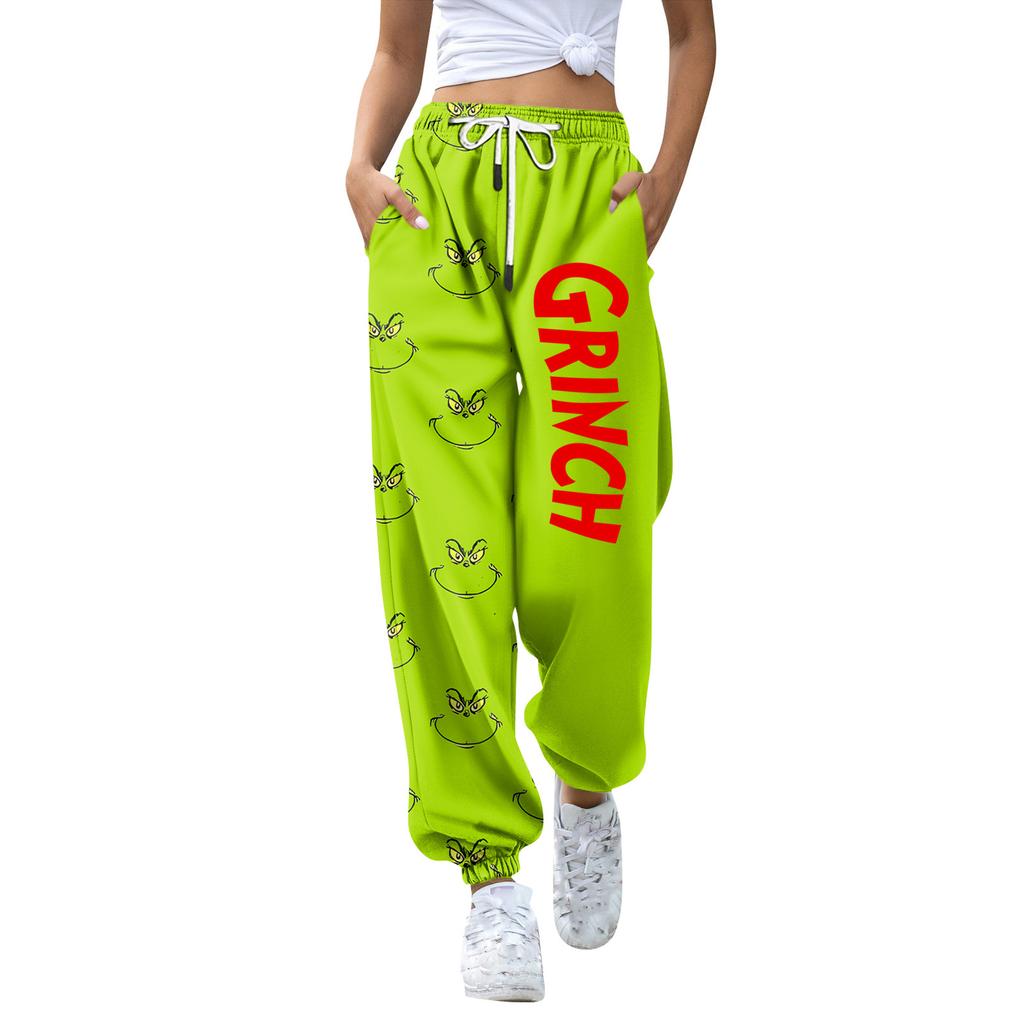 Pantaloni della tuta casual tinta unita con coulisse in vita, alla moda natalizia da donna