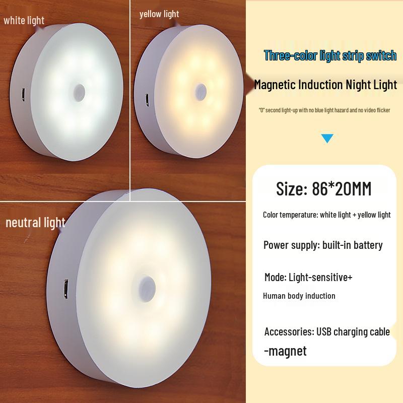 LED-Bewegungssensor-Nachtlicht - Magnetisch wiederaufladbar mit einstellbarem Schlaf-Augenschutz für Schlafzimmer, Toilette, Treppen und Schreibtisch