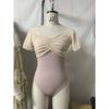 Womens Short Sleeve Ballet Leotard Dance Practice Performance Gymnastics Workout Stretchy Nylon Bodysuit