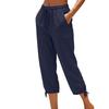 Women Drawstring Waist Cropped Pants with Adjustable Hem and Side Pockets Loose Fit Lightweight Casual Trousers