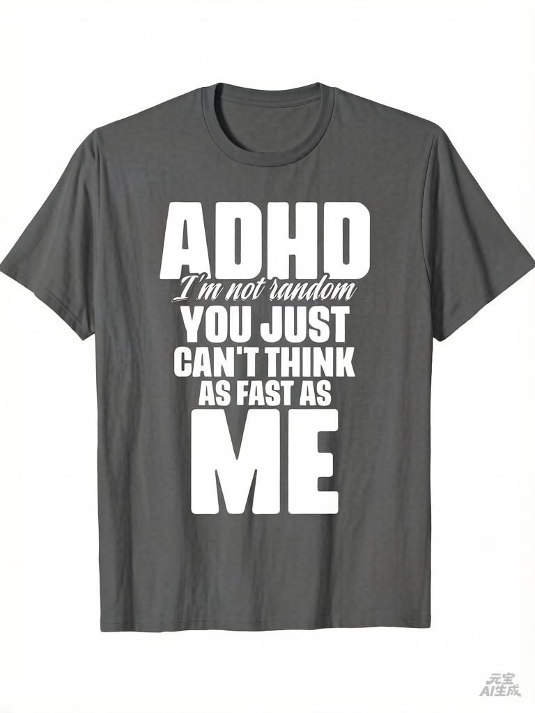 2026 Adhd Awareness Unisexs Black Short Sleeve TShirt Comfortable Crew Neck Regular Fit Casual Wear