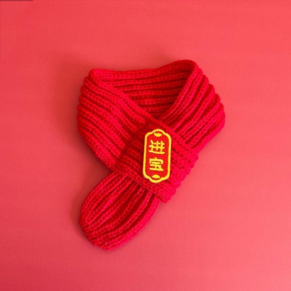 Festive Warm Cat Knitted Scarf Cute Blessing New Year Dog Scarf Red Color Pet Dress Up Costume Holiday Events