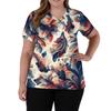 Women's Fashion V-Neck Short Sleeve Overalls With Pockets  Print Tops  Clothes