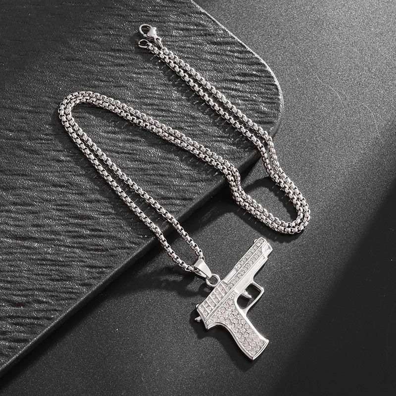 Hip Hop Full Drilling Machine Gun Necklace Personality Creative Submachine Gun Pendant