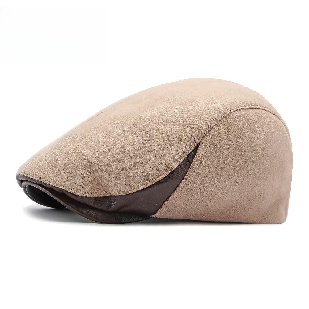 Unisex British Vintage Faux Suede Flat Cap, Leather Trim Duckbill Beret, Casual Painter Newsboy Hat for Men and Women