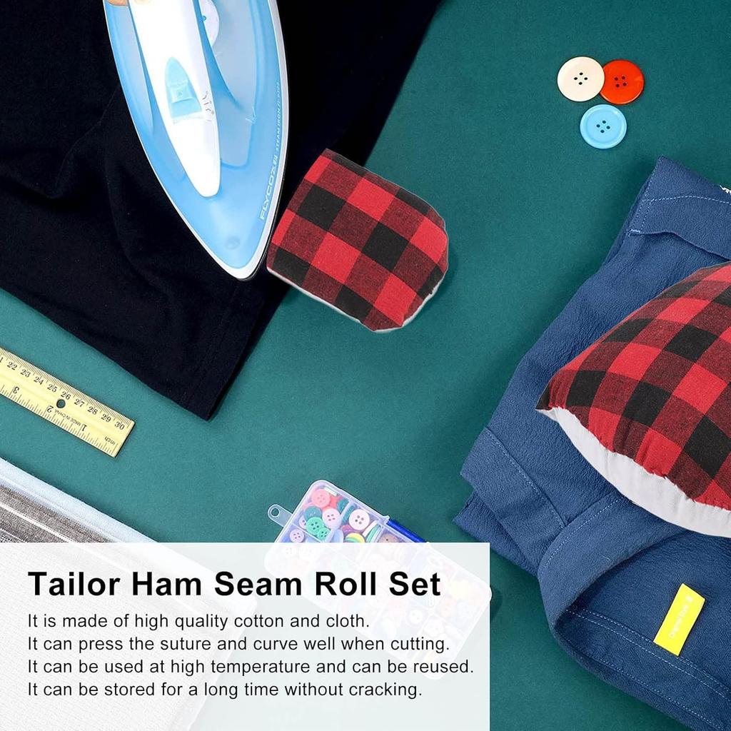 Tailors Ham and Sleeve Roll Set Kit Reusable Cotton Cloth Seam Roller Tool for Sewing Pressing Quilting and Molding