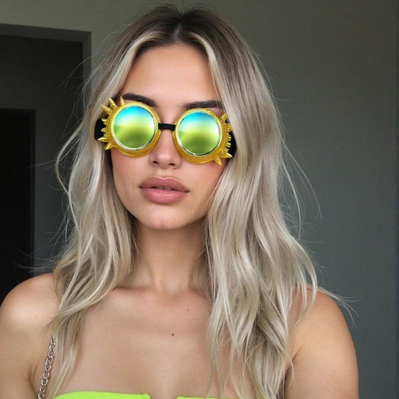 Steampunk Rivets Gothic Goggles Fluorescent Color Adjustable Fit Plastic Eyewear For Cosplay Costume Accessories
