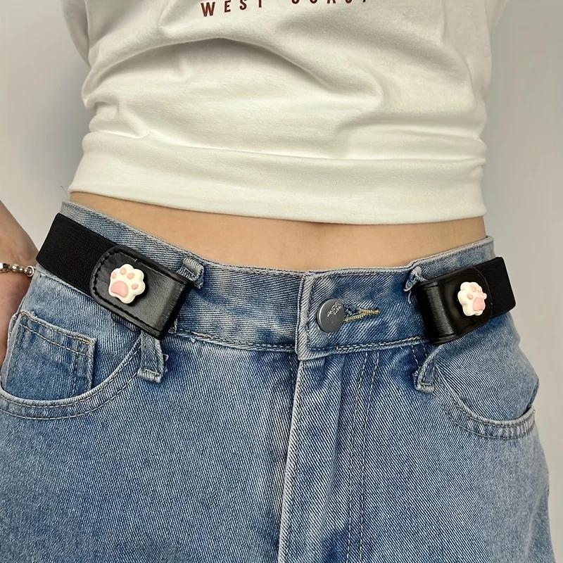 1pc Press Buckle Style Lazy Belt Women'S Versatile Jeans Belt Invisible No-Trace Elastic Stretch Belt Adjustable Length