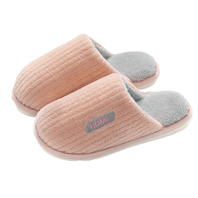 Lidani Simple Color Matching Cotton Slippers Women's Autumn and Winter Home Home Non-slip New Couple Fluffy Slippers Men