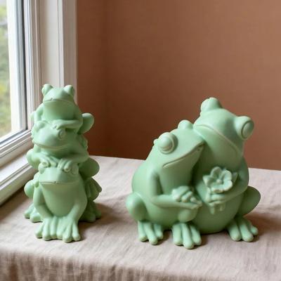 2026 Latest Models Cross-Border New Couple Frog Candle Resin Silicone Mold Epoxy DIY Three Stacked Frogs Plaster Ornaments