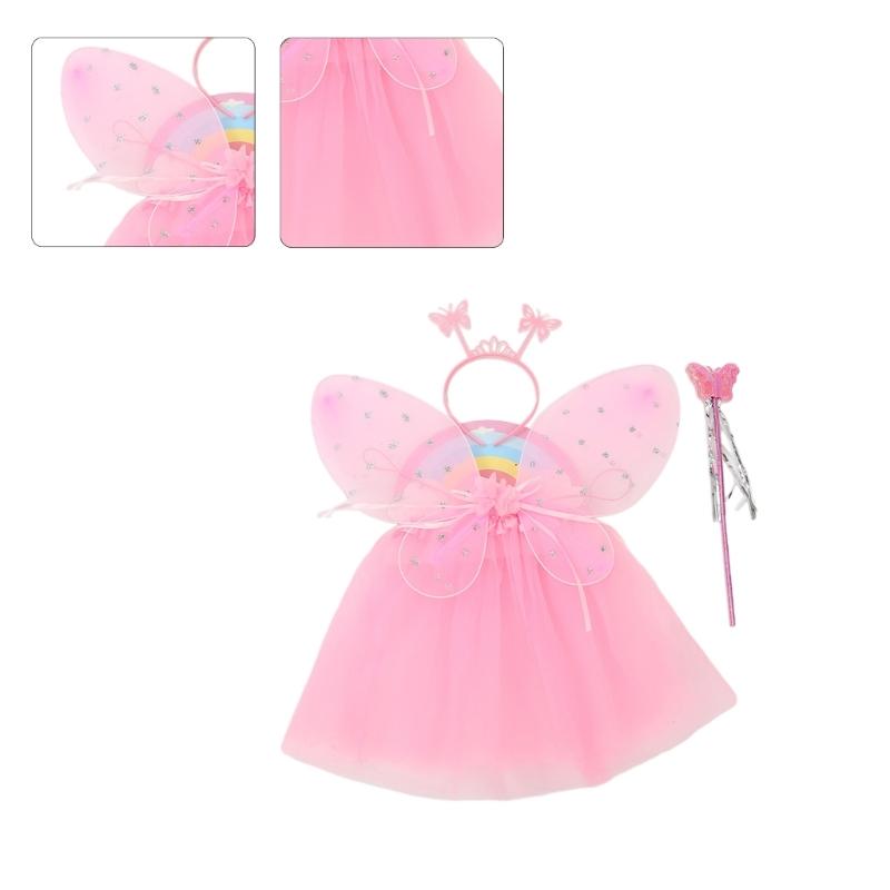 Girl Princess Fairy Costumes Includes Fairy Skirt Wing Fairy Wand Headband for Birthday Party Costume Girl Fairy Costume