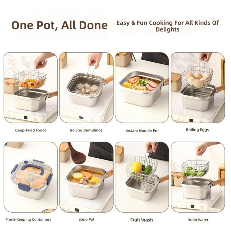 Stainlessed Steel Deep Fryers Oil Strainer Set Basket Lid Detachable Part for Easy Cleaning Metal Construction