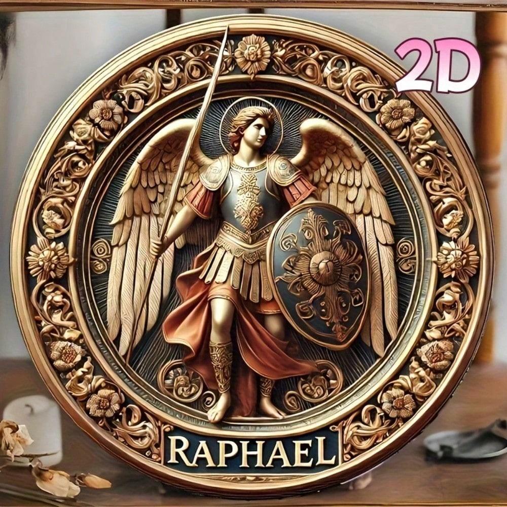 

3D Wooden Wall Art Guardian Angel Raphael Round Plaque Catholic Religious Home Decor Easy To Install 20x20 різнокольоровий