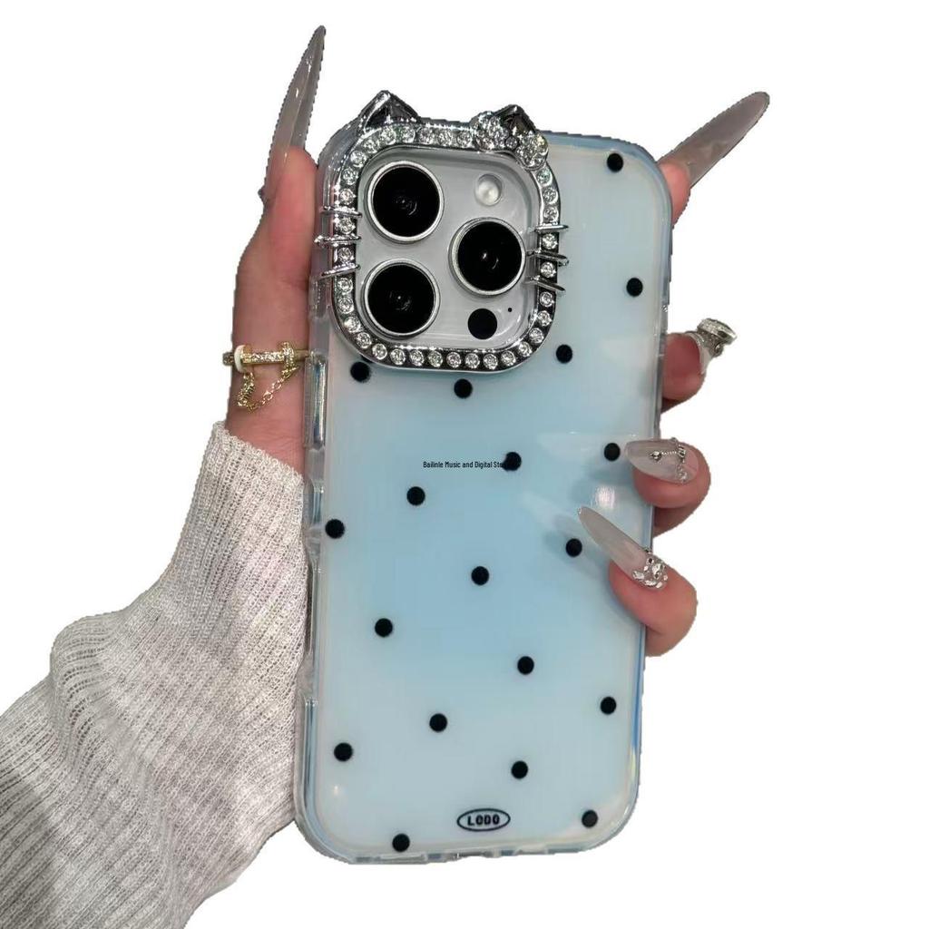 INS Style Full-Screen Polka Dot Cat Lens Case for iPhone 17/16 Pro Max - Simple Design for iPhone 15/13