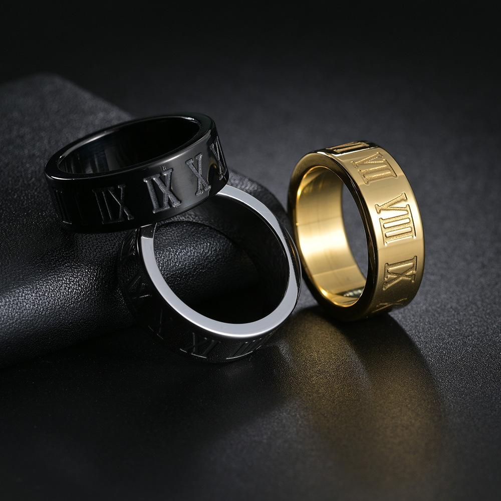 Trendy Male European and American New Jewelry Roman Numeral Ring Titanium Steel Ring