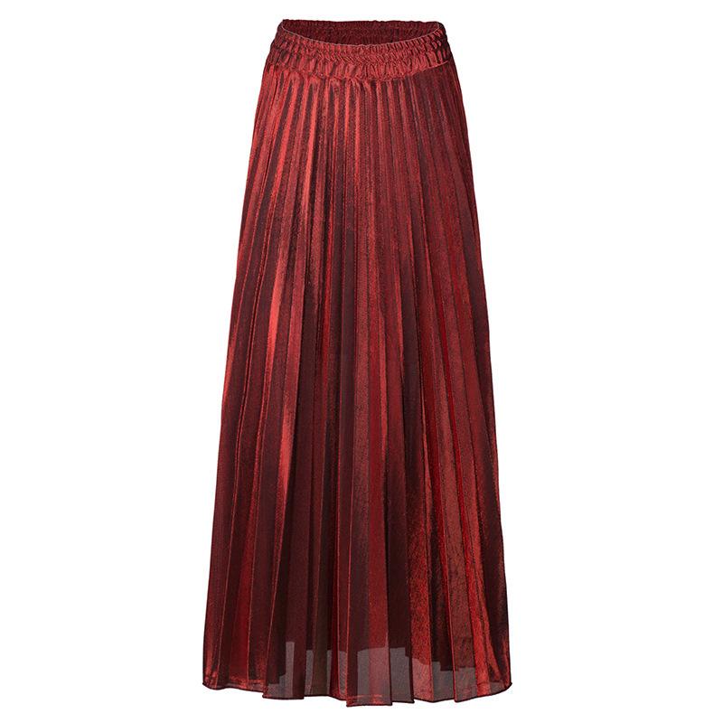 2020 Spring/Summer Pleated Midi Skirt: Plus Size High Waist Gold Beach Dress for Women